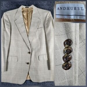 VTG Andhurst Poly Wool Silk Blazer Jacket Mens 42S Sports Coat Brown Windowpane